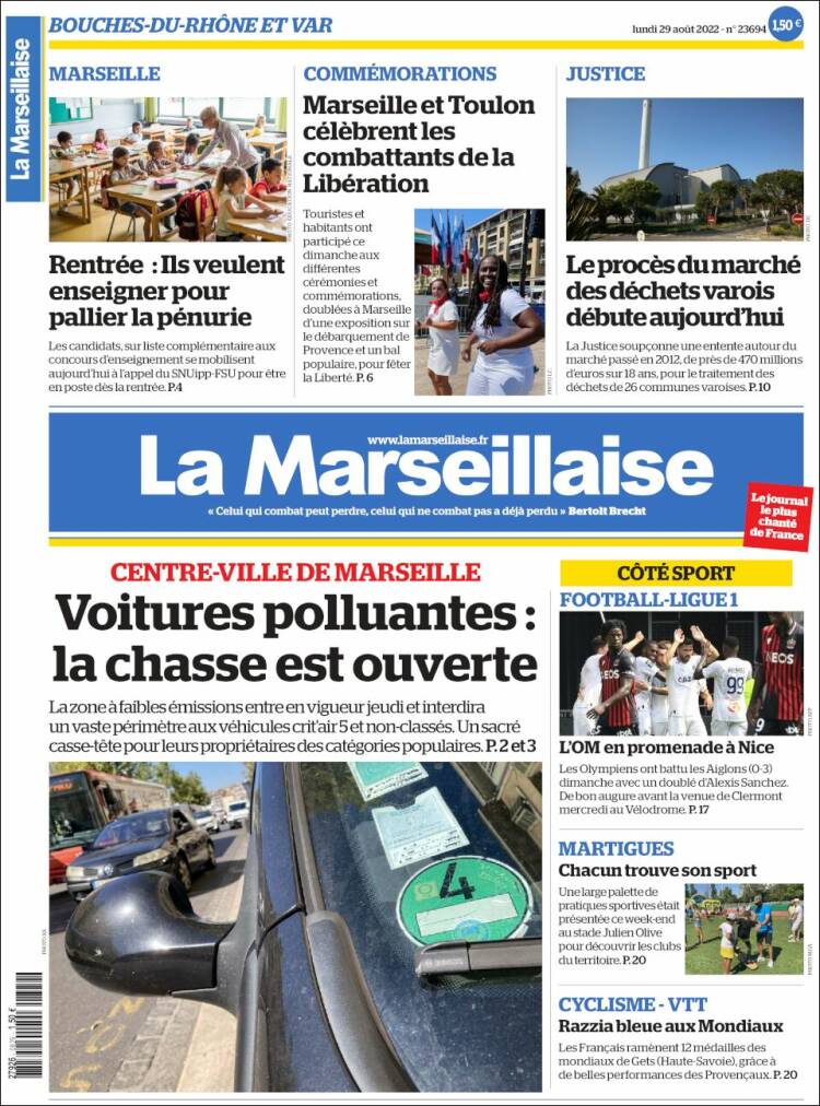 Portada de La Marseillaise (Francia)