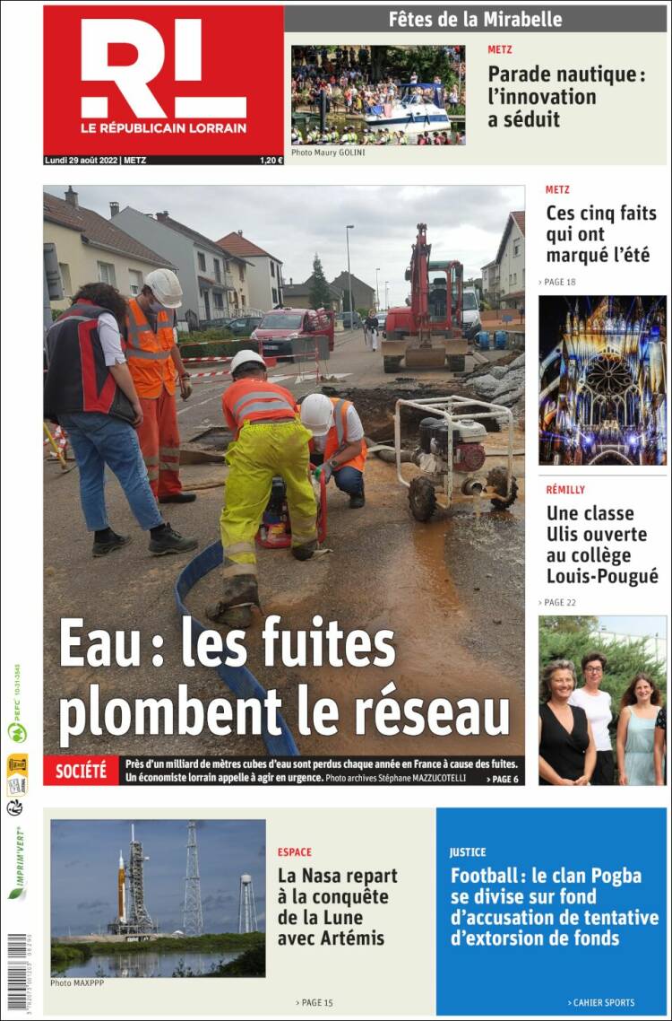 Portada de Le Republicain Lorrain (Francia)