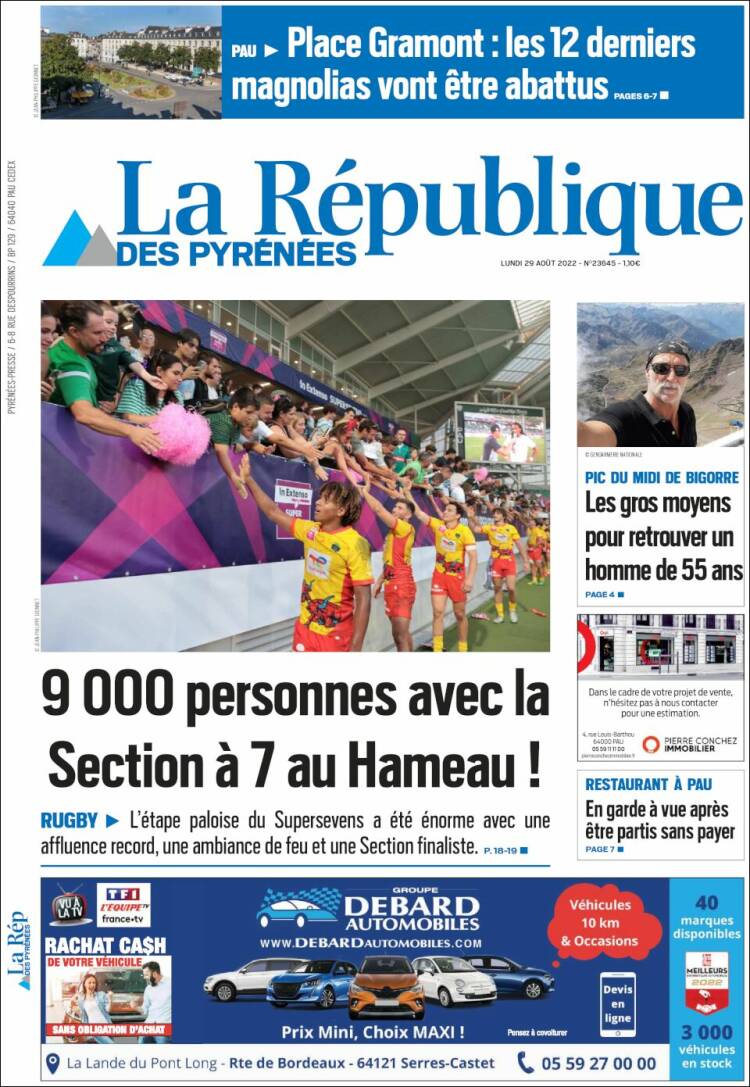 Portada de La République des Pyrénées (Francia)