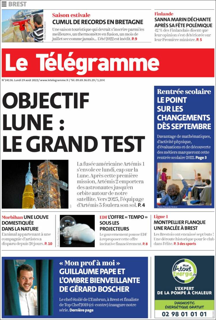 Portada de Télégramme (Francia)