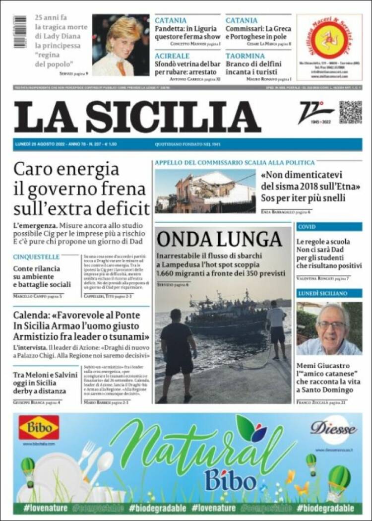 Portada de La Sicilia (Italia)
