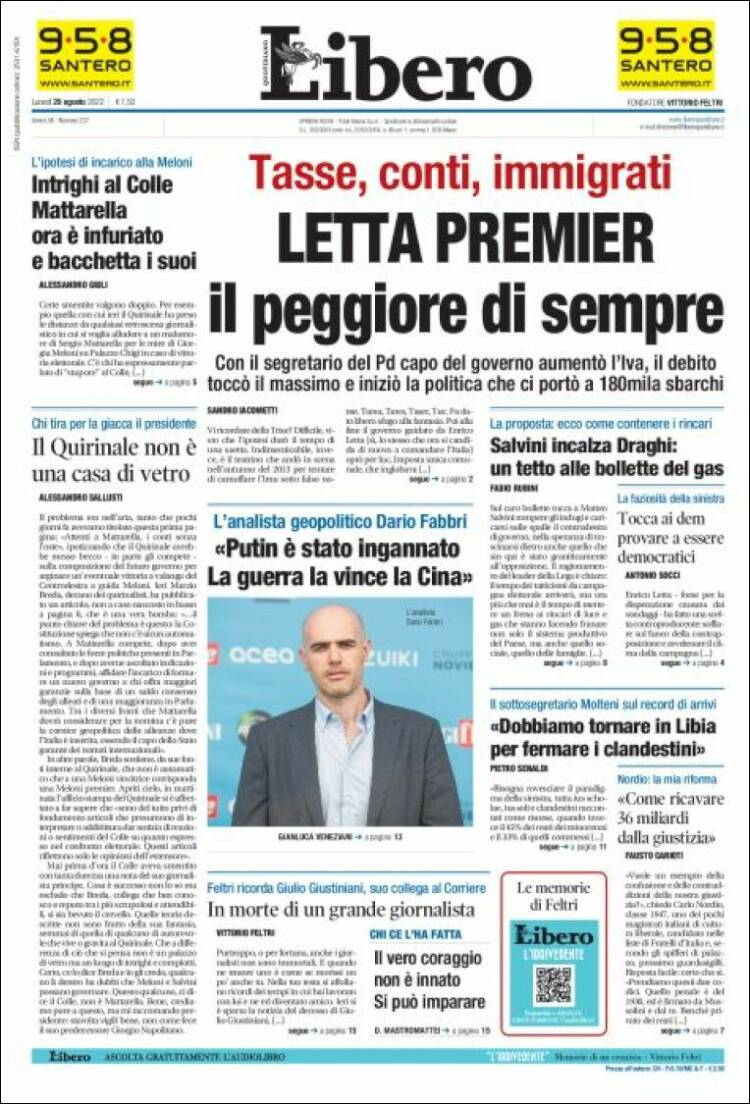Portada de Libero (Italia)