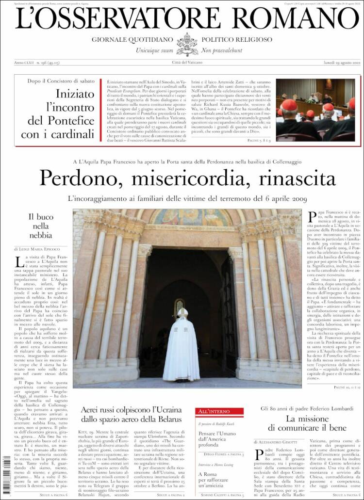 Portada de L'Osservatore Romano (Italia)