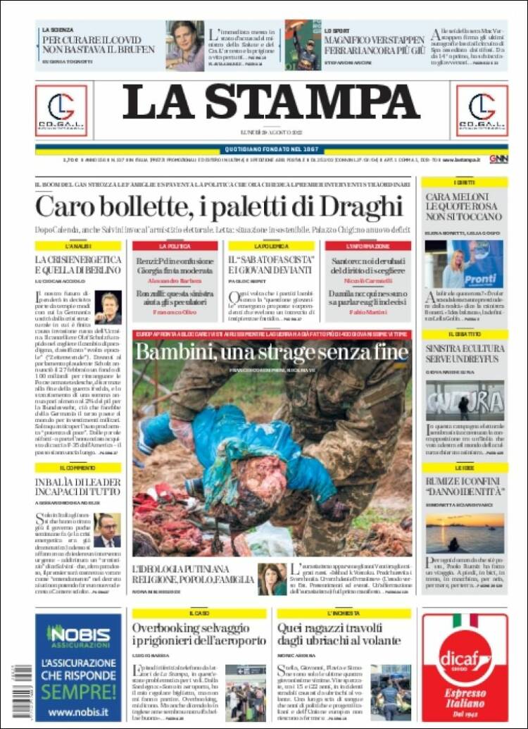 Portada de La Stampa (Italia)