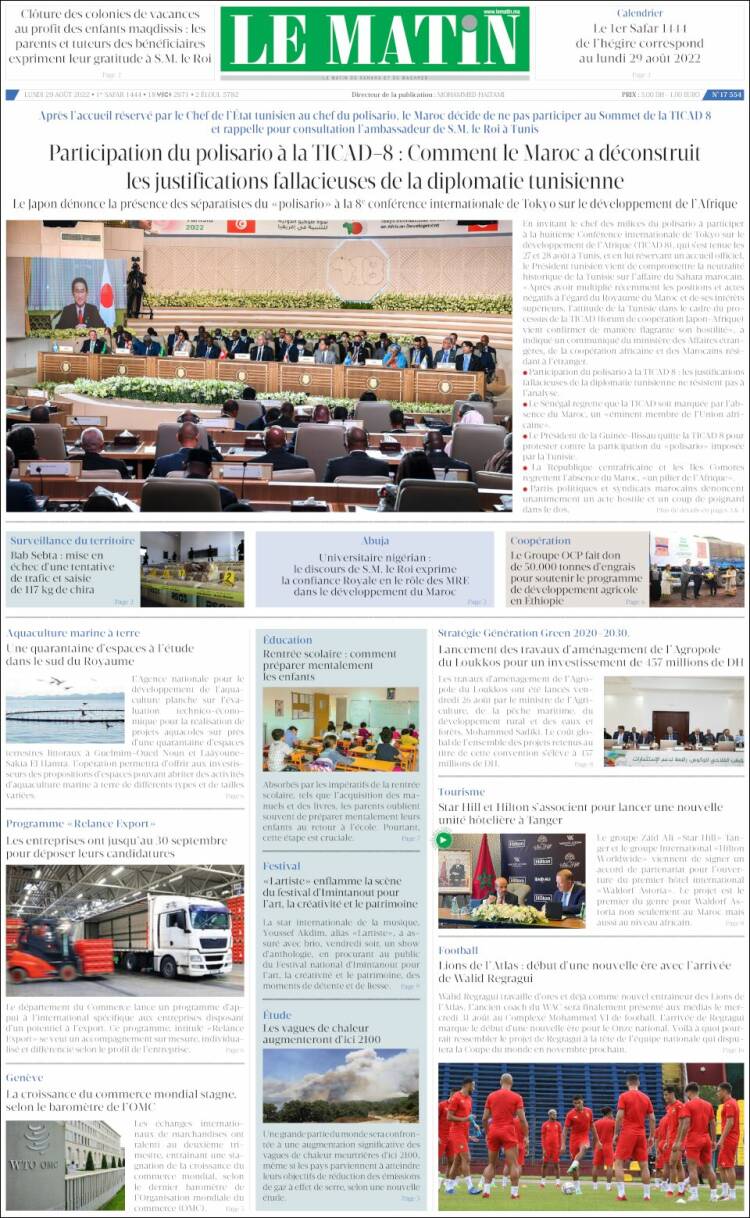 Portada de Le Matin (Marruecos)