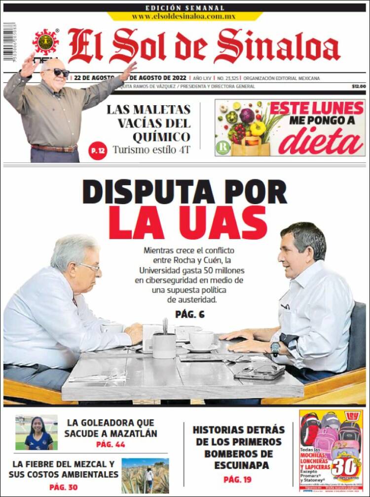 Portada de El Sol de Sinaloa (M&eacute;xico)