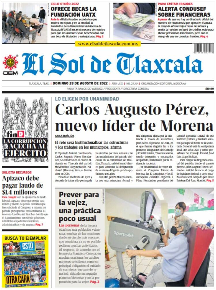 Portada de El Sol de Tlaxcala (M&eacute;xico)