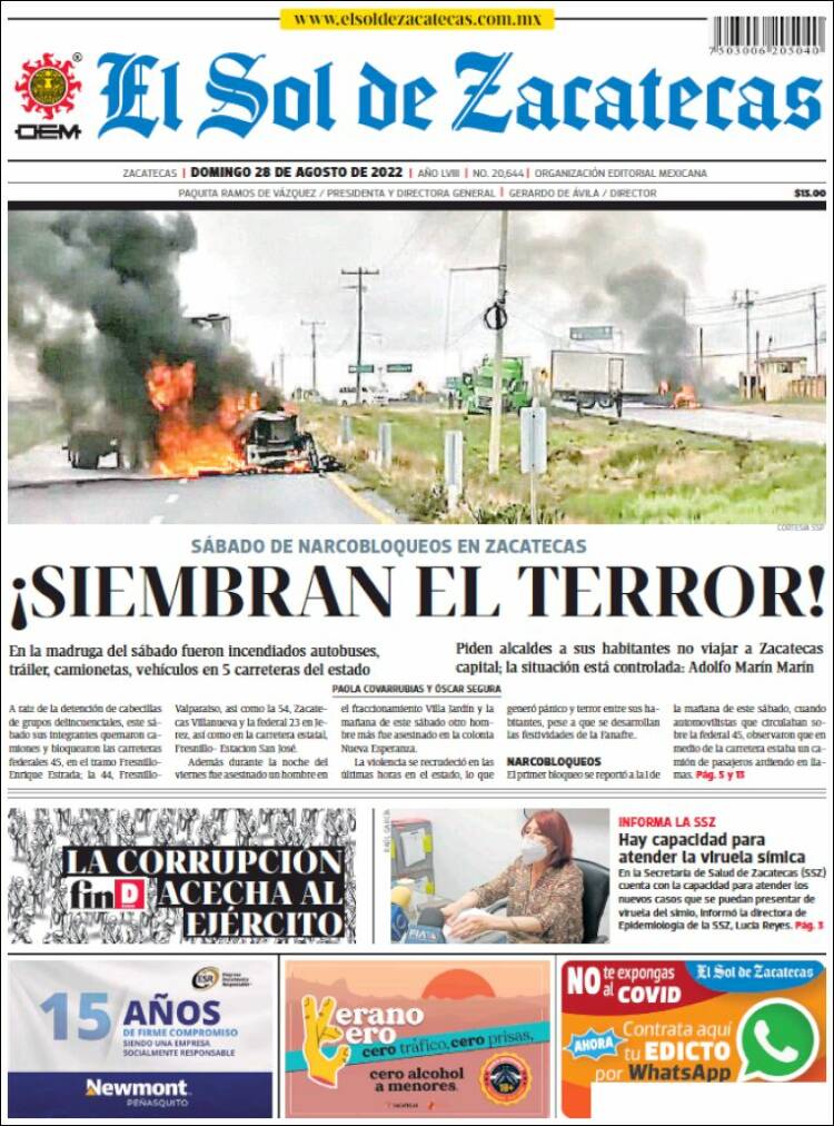 Portada de El Sol de Zacatecas (M&eacute;xico)