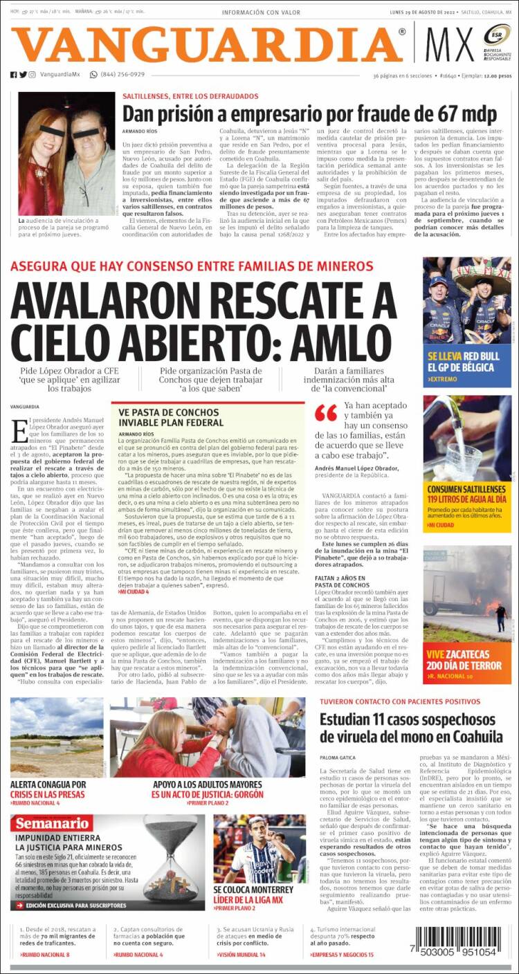 Portada de Vanguardia (Mexique)