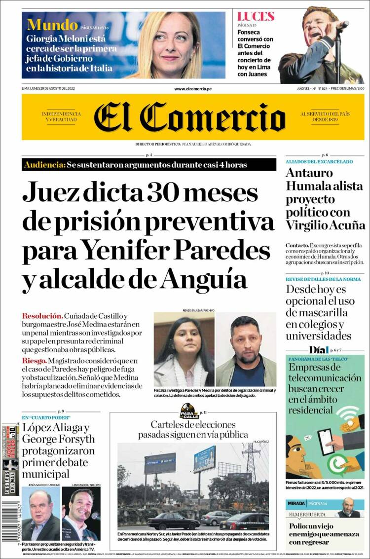 Portada de El Comercio (Per&uacute;)