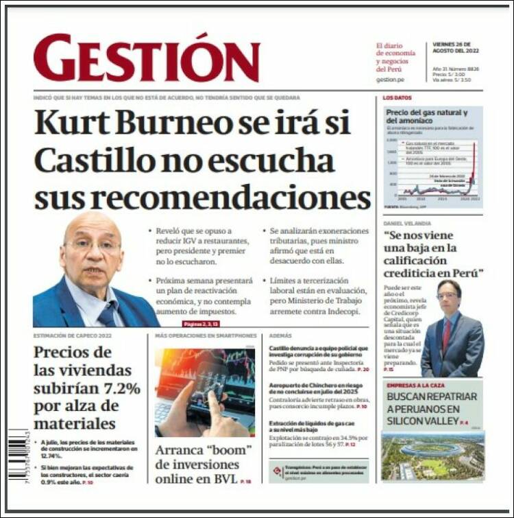Portada de Diario Gestión (Per&uacute;)