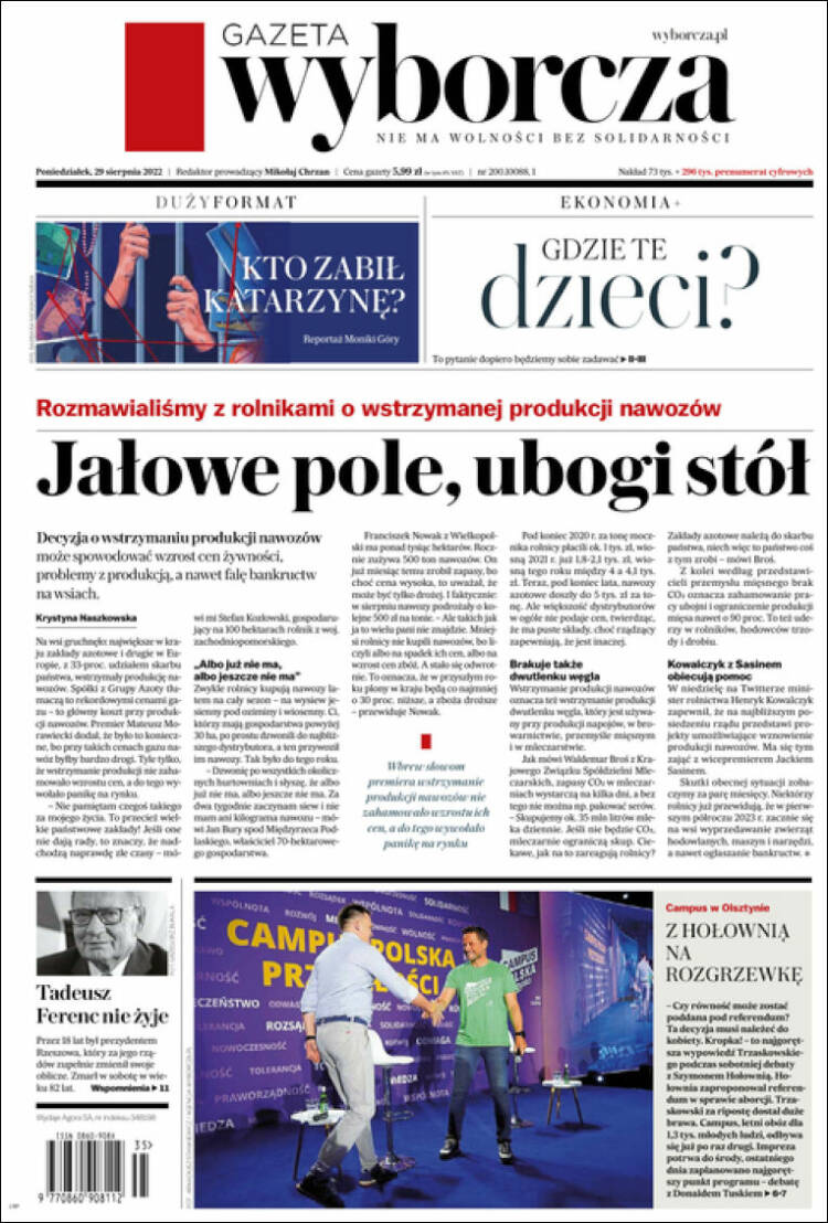 Portada de Gazeta Wyborcza (Polonia)