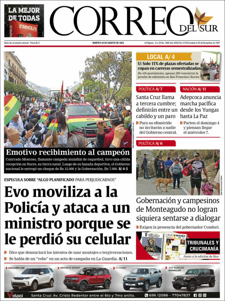 Portada de Correo Sur (Bolivie)