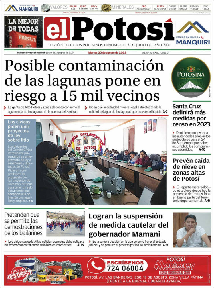Portada de Diario de Potosí (Bolivie)