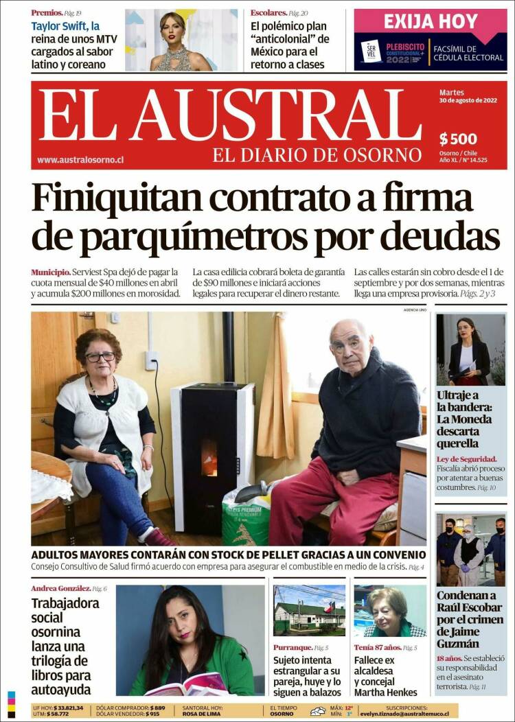 Portada de El Austral de Osorno (Chile)