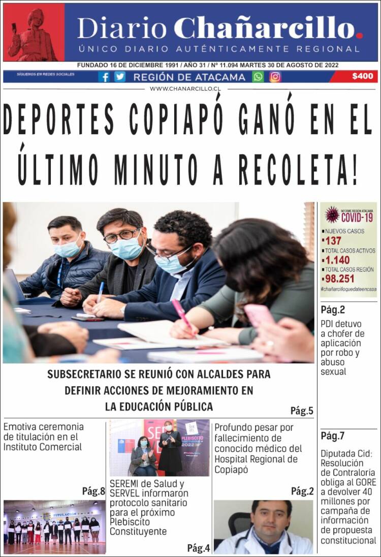 Portada de Diario Chañarcillo (Chile)