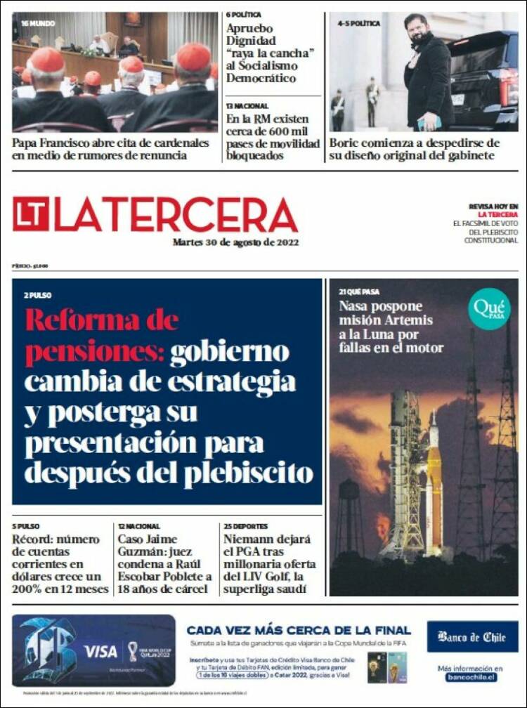Portada de La Tercera (Chile)