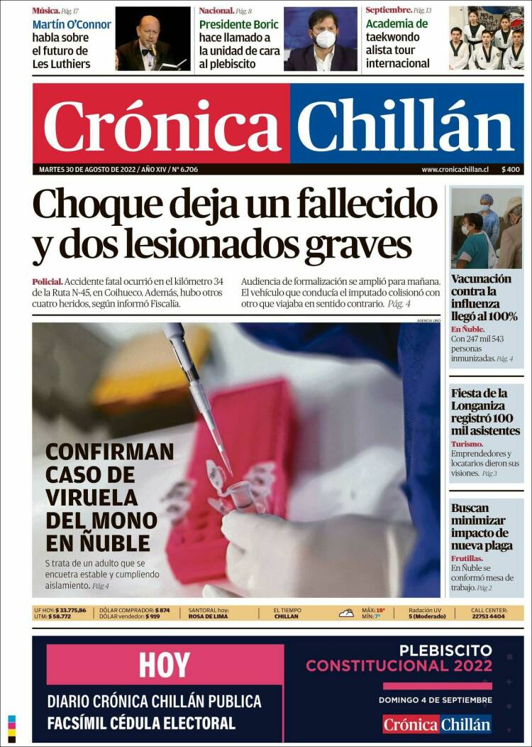 Portada de Crónica Chillán (Chile)