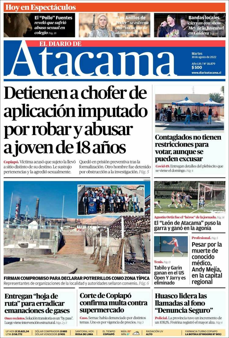 Portada de Diario de Atacama (Chile)