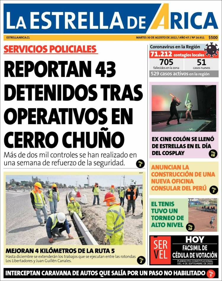 Portada de La Estrella de Arica (Chile)