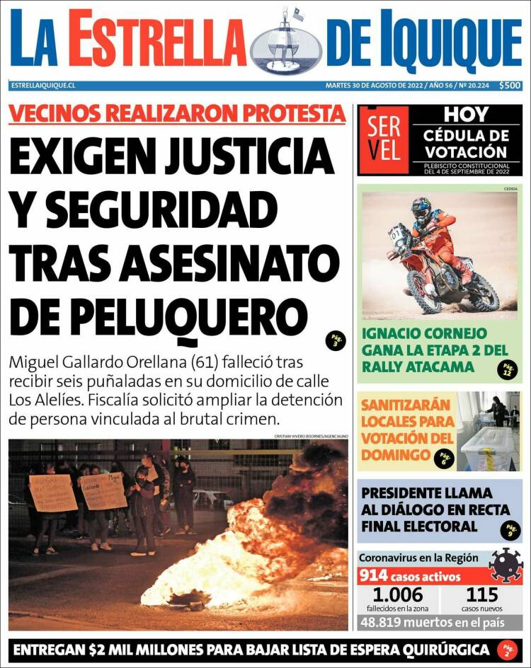Portada de La Estrella de Iquique (Chile)