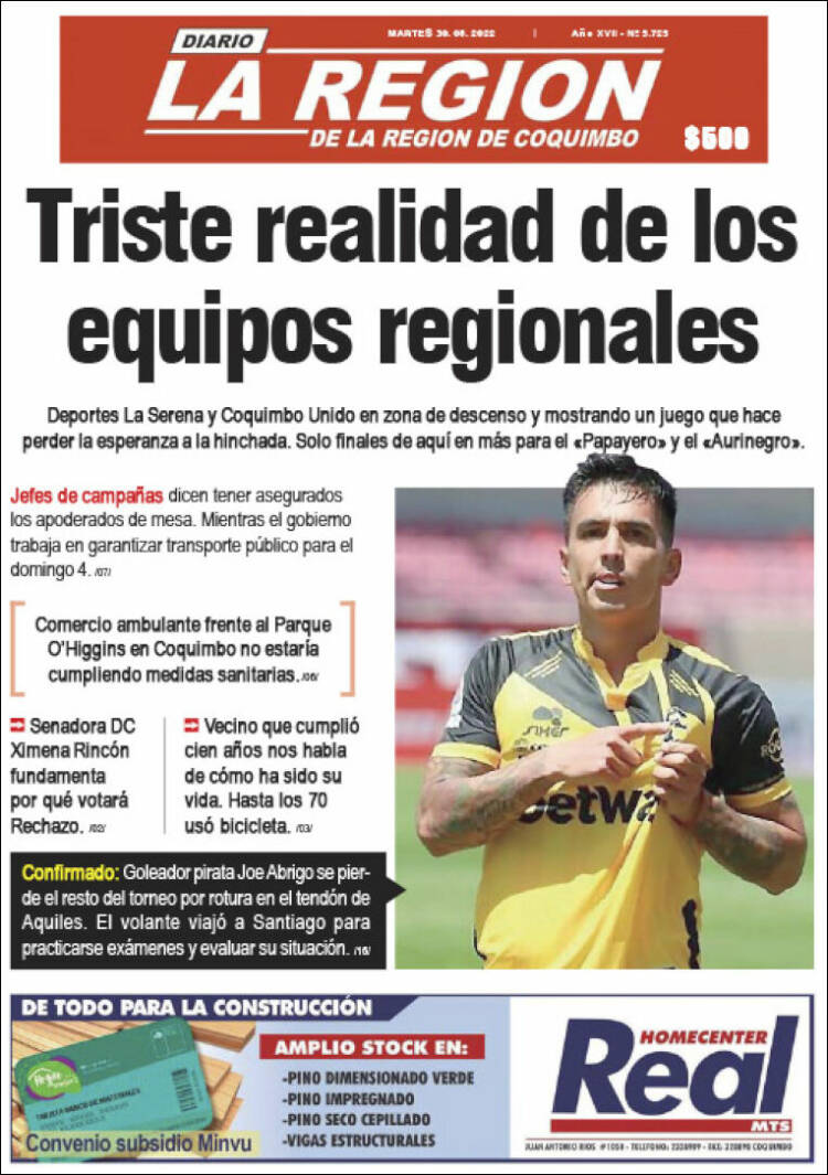 Portada de Diario La Región de Coquimbo (Chile)