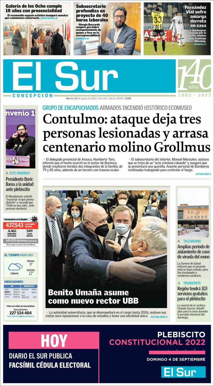 Portada de El Sur (Chile)