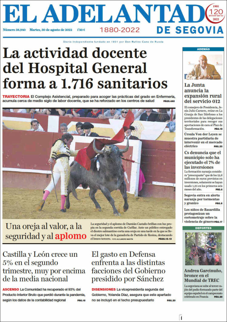Portada de El Adelantado de Segovia (España)