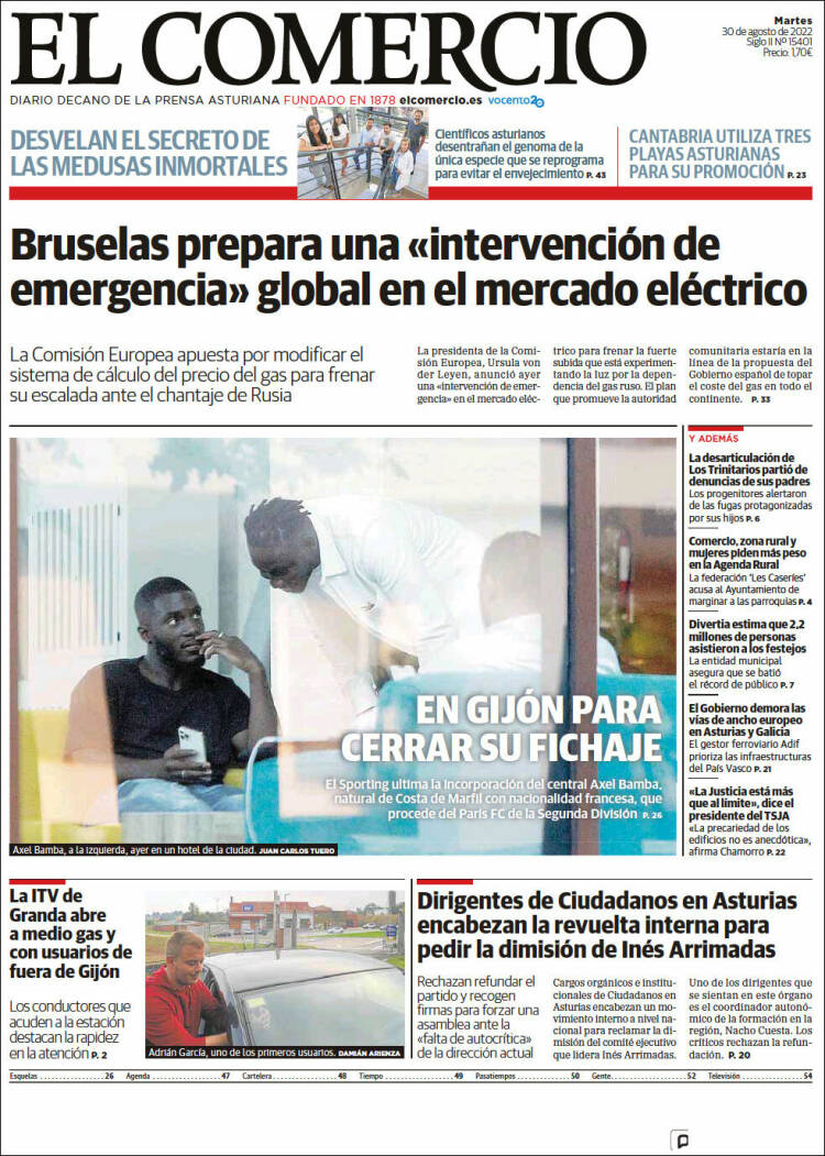 Portada de El Comercio - Gijón (España)