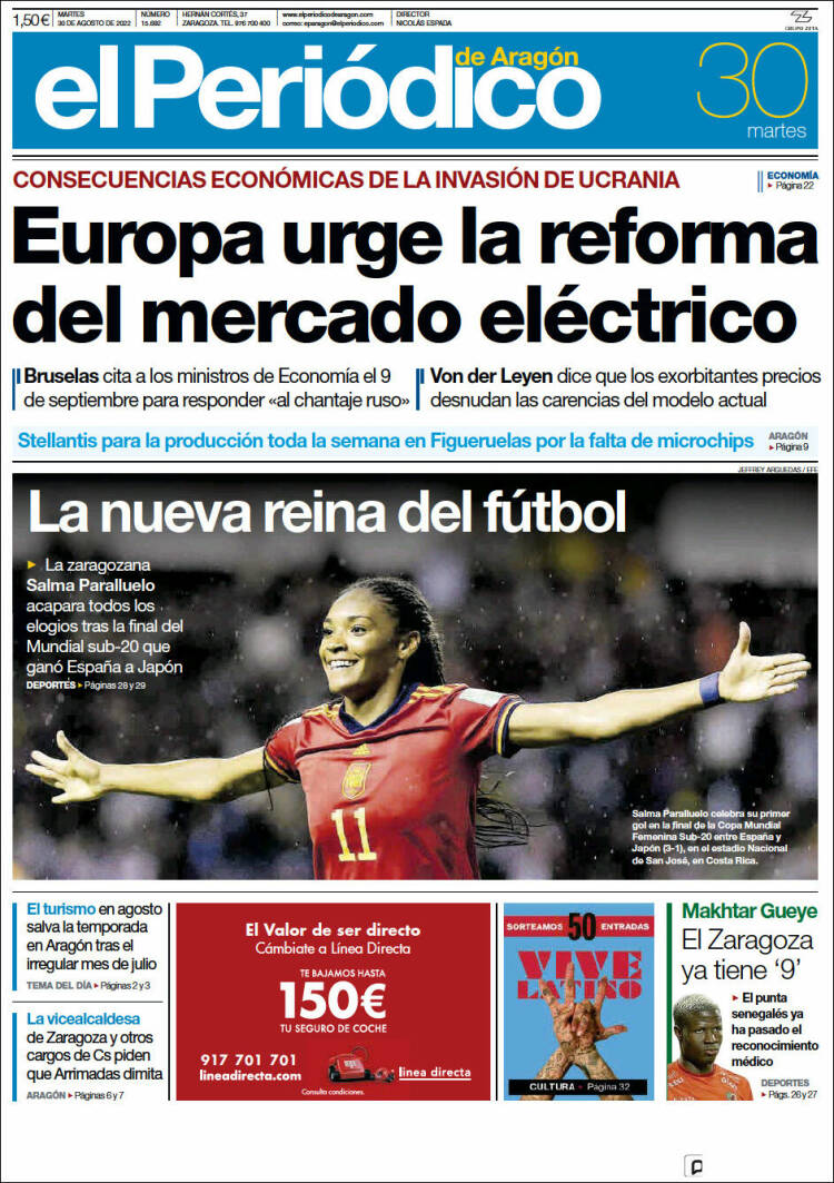 Portada de El Periódico de Aragón (España)