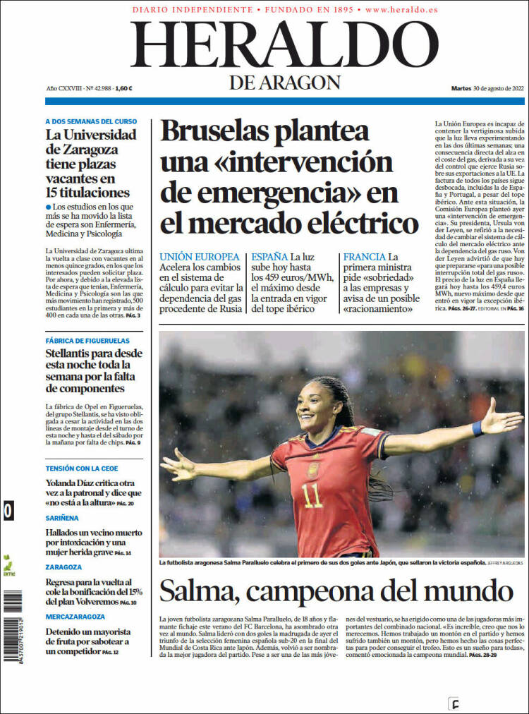 Portada de Heraldo de Aragón (España)