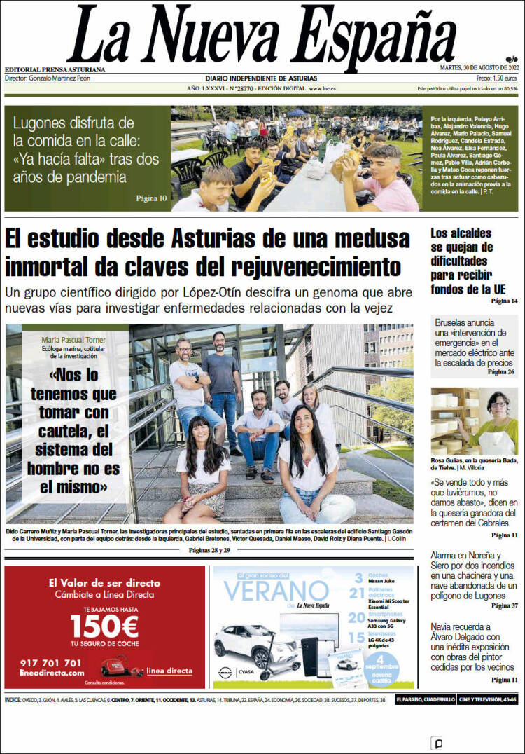 Portada de La Nueva España (España)