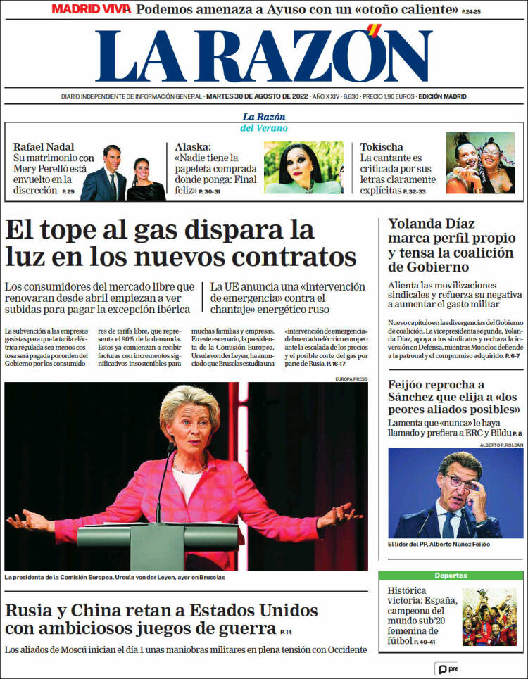 Portada de La Razón (España)