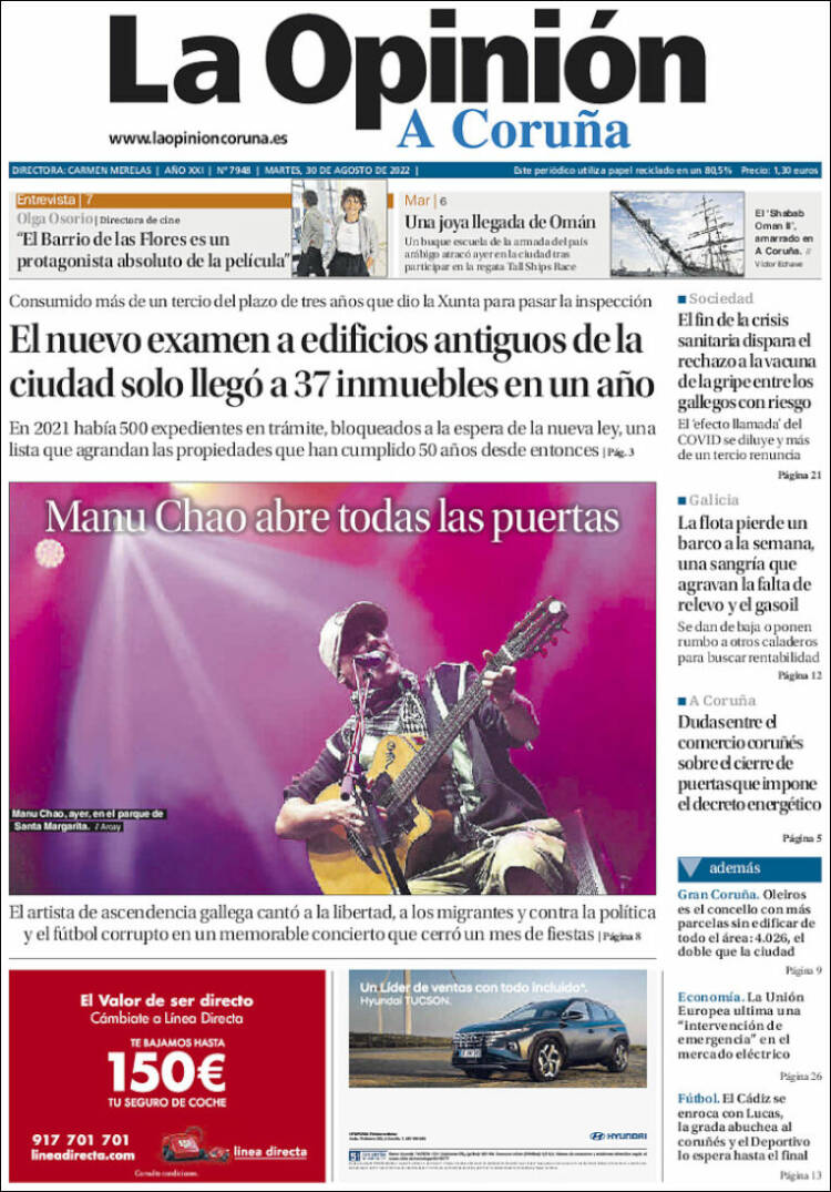 Portada de La Opinión de A Coruña (España)