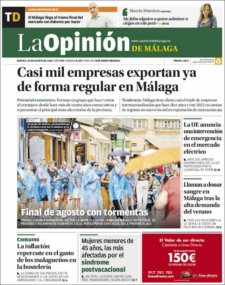 Portada de La Opinión de Málaga (España)