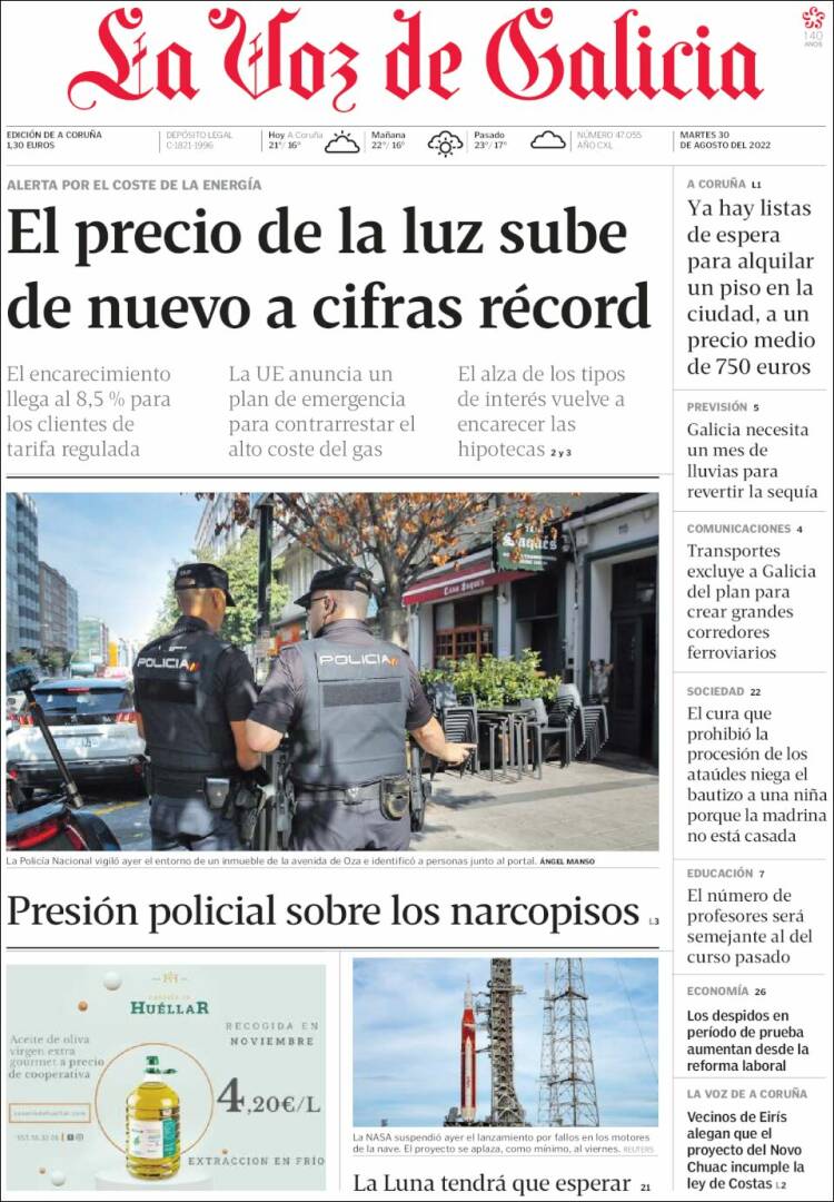 Portada de La Voz de Galicia (España)
