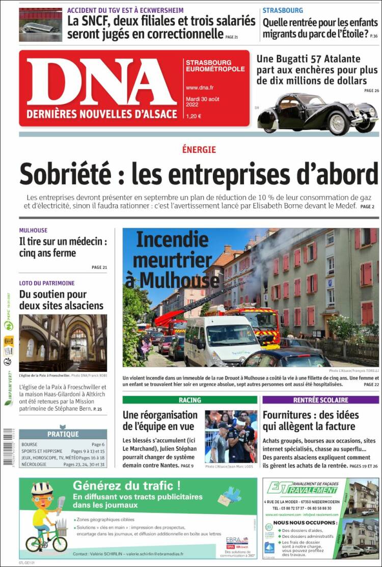 Portada de Les Dernières Nouvelles d'Alsace (France)