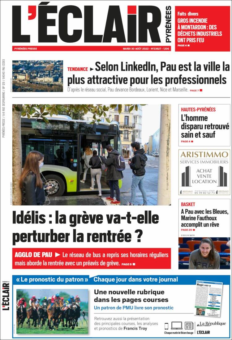 Portada de L'Eclair des Pyrénées (France)