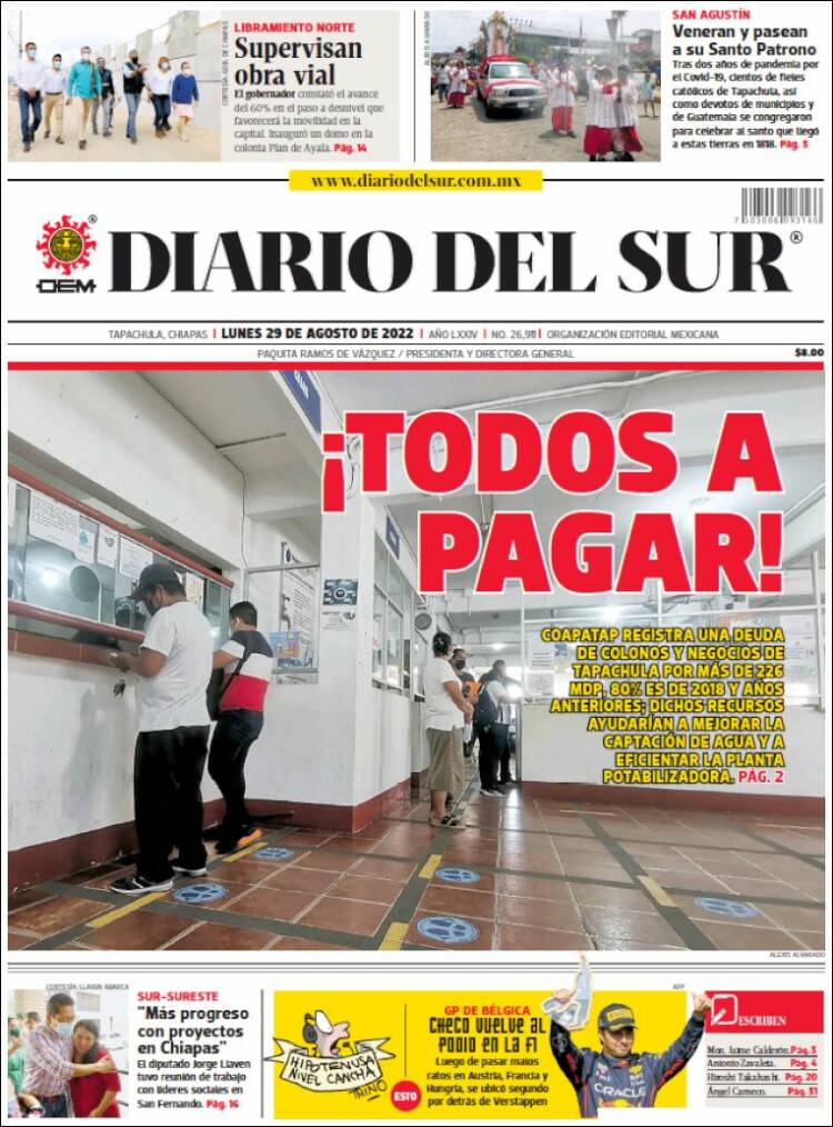 Portada de El Diario del Sur (Mexique)
