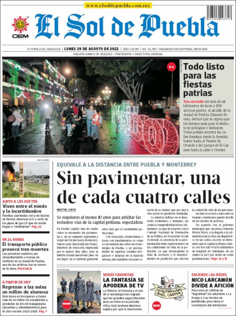 Portada de El Sol de Puebla (Mexique)