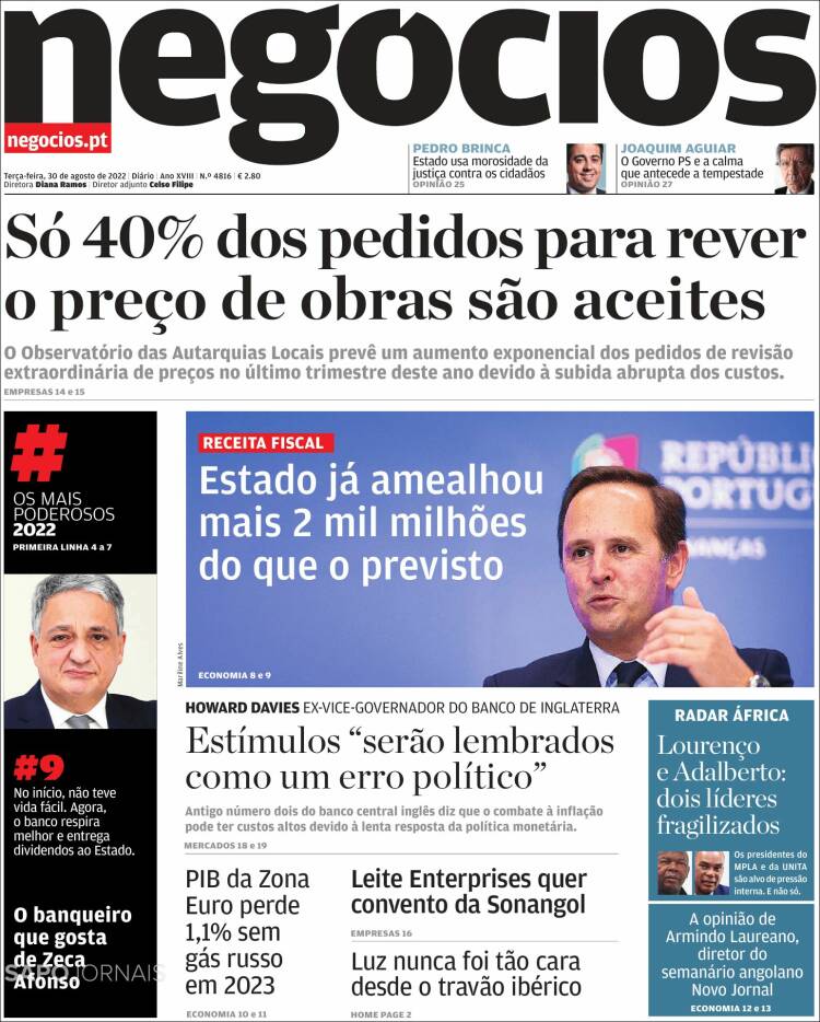 Portada de Jornal de Negócios (Portugal)