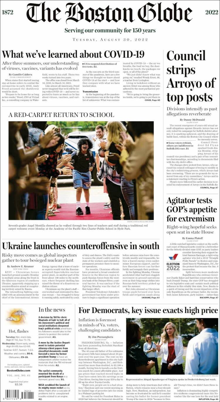 Portada de Boston Globe (USA)