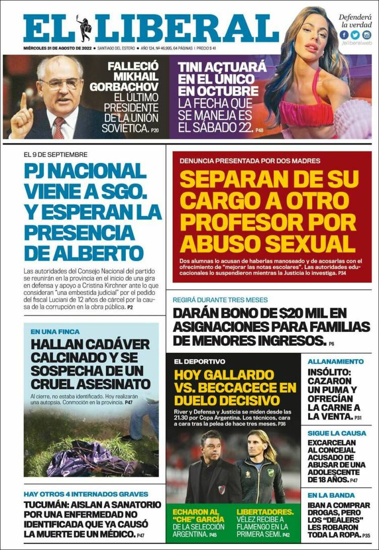 Portada de Diario El Liberal (Argentina)