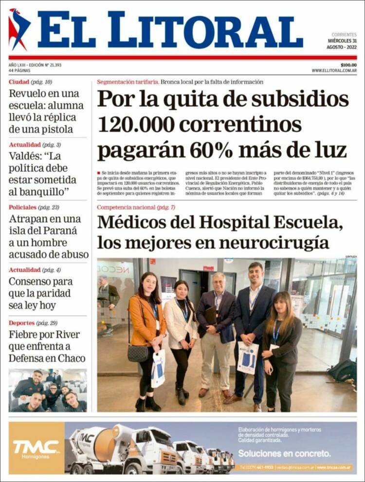 Portada de El Litoral Corrientes (Argentina)