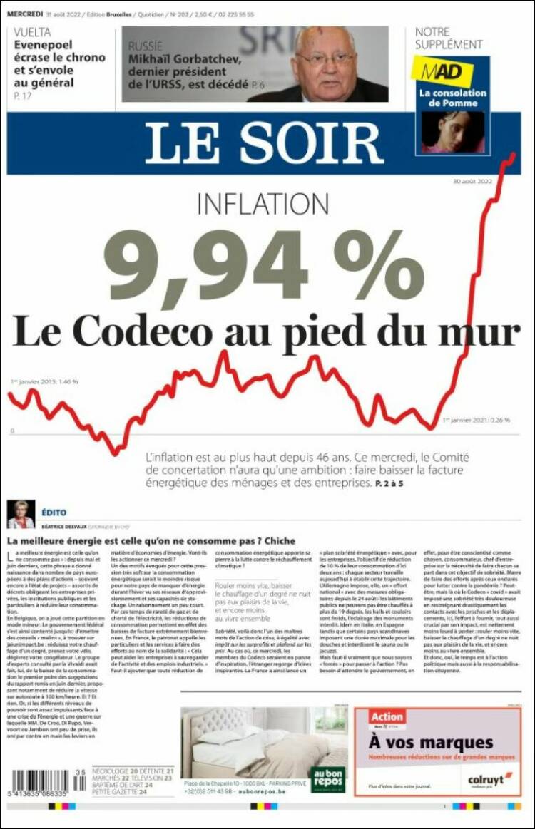 Portada de Le Soir (B&eacute;lgica)