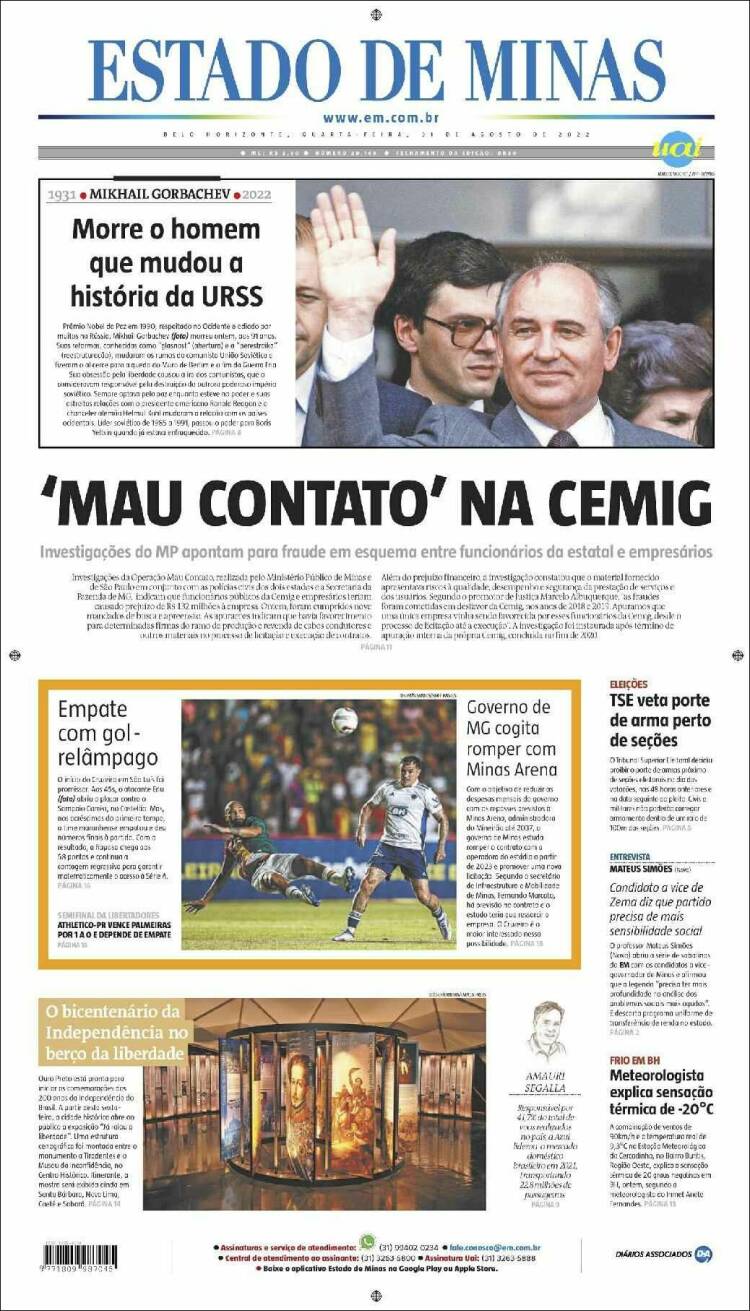 Portada de Jornal Estado de Minas (Brasil)