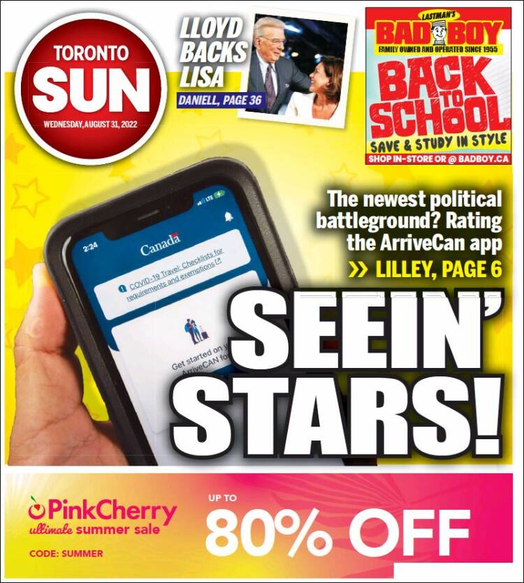 Portada de The Toronto Sun (Canadá)