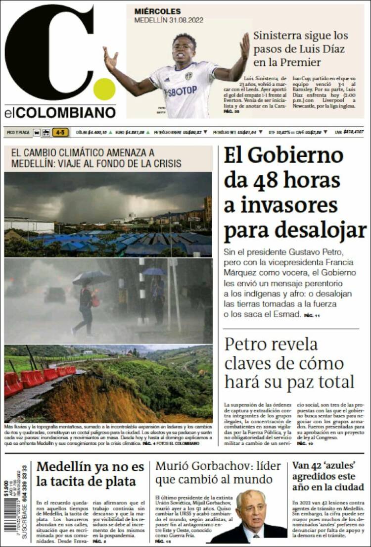Portada de El Colombiano (Colombia)