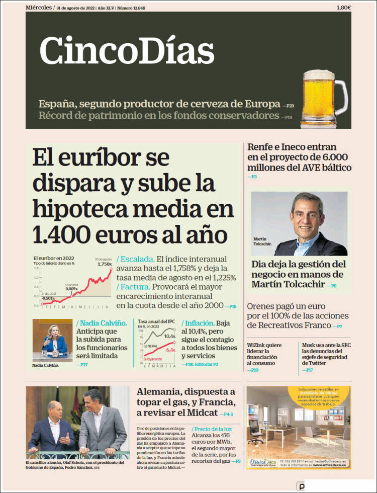 Portada de Cinco Días (Espagne)