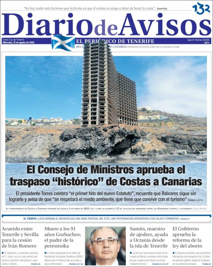 Portada de Diarios de Avisos (España)